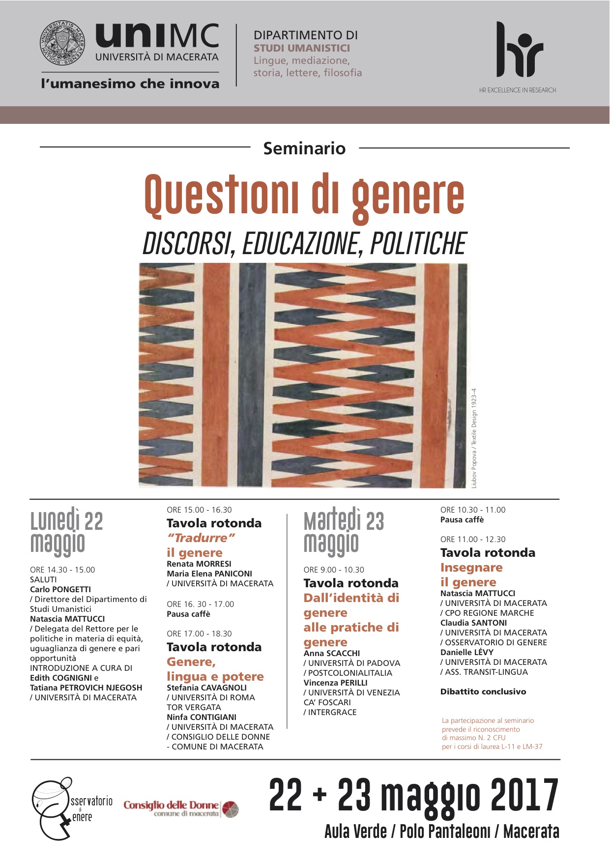 Locandina Questioni di genere 22 23 maggio 2017